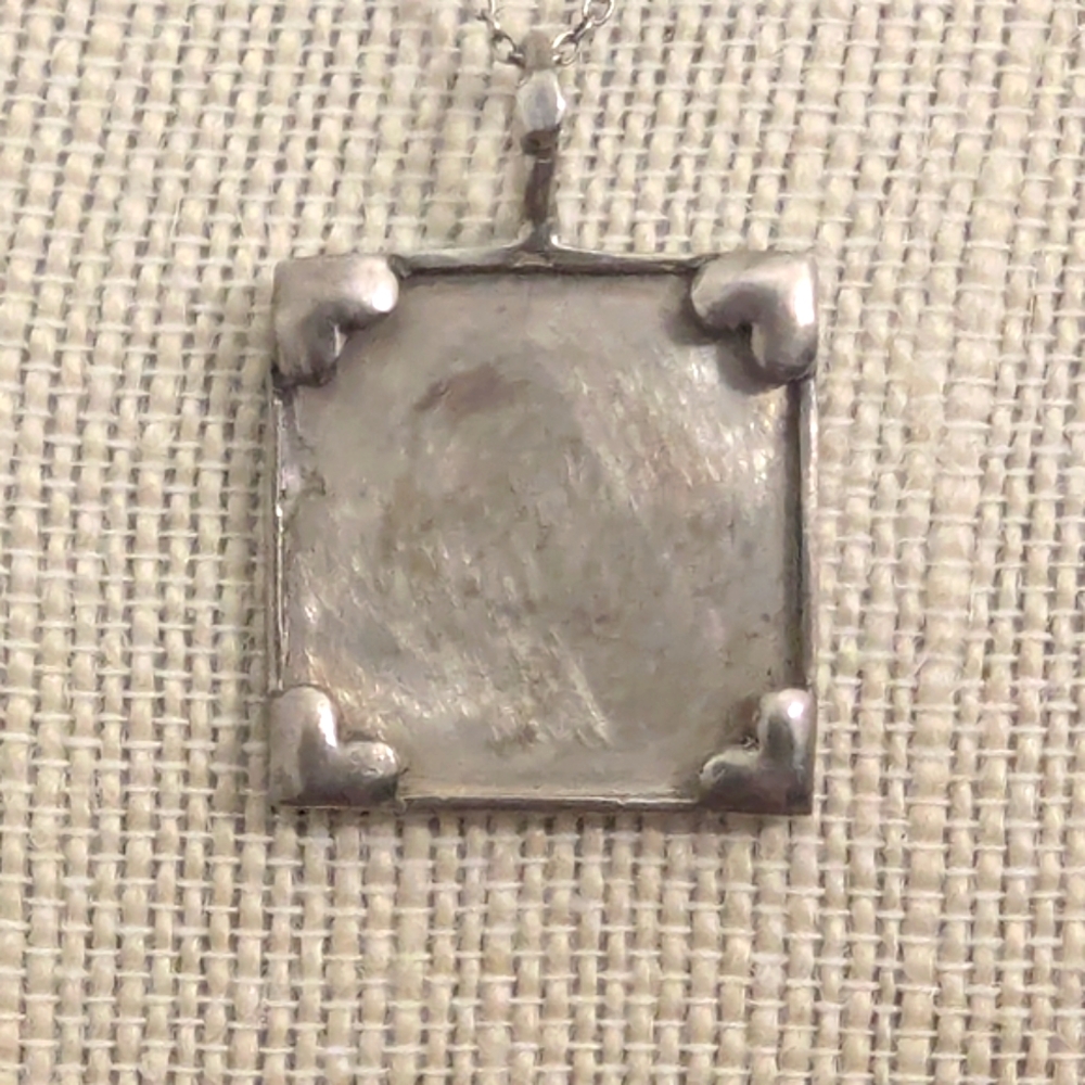 Vintage Sterling (Very Old) Shadow Box Square ❤️ Heart Pendant Necklace - Picture 2 of 9